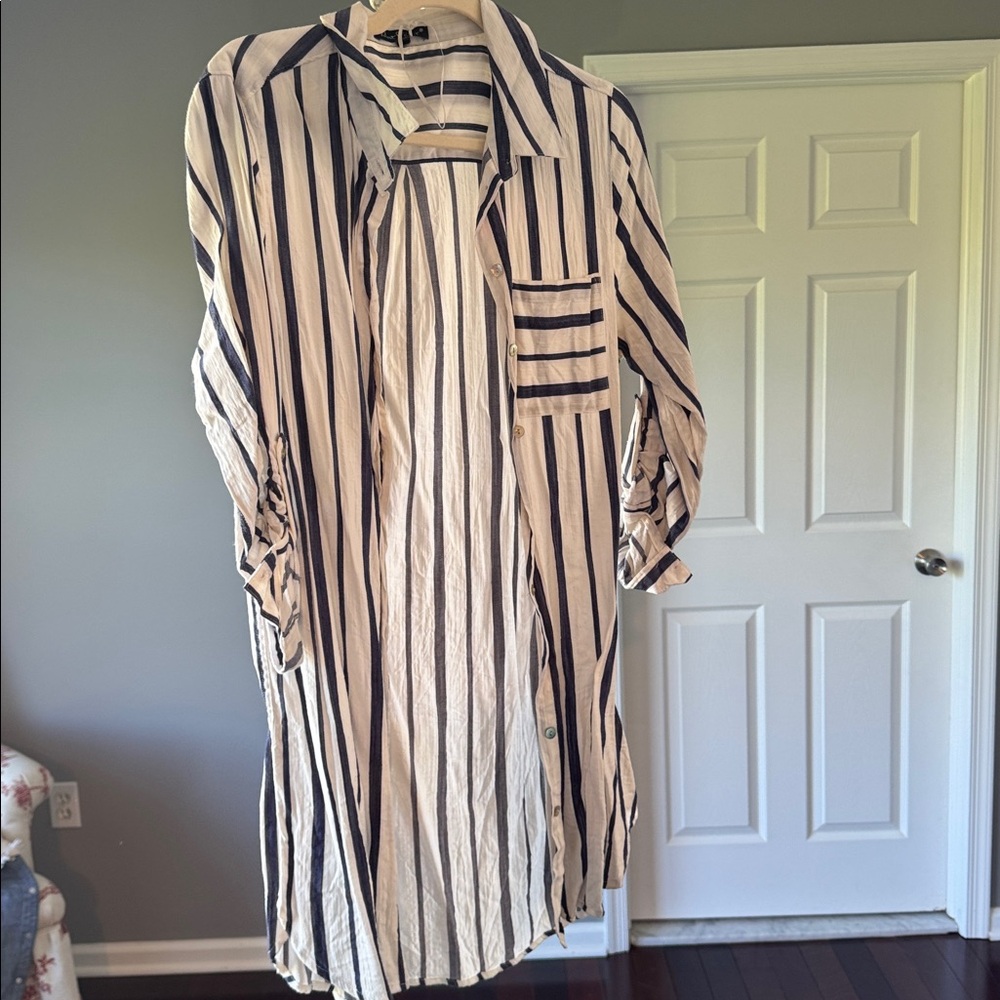 Cotton  Black and Cream Striped Dress beach dress or cover up